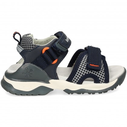 SANDALIA 2 VELCROS NARANJA+AZUL BLEU MER