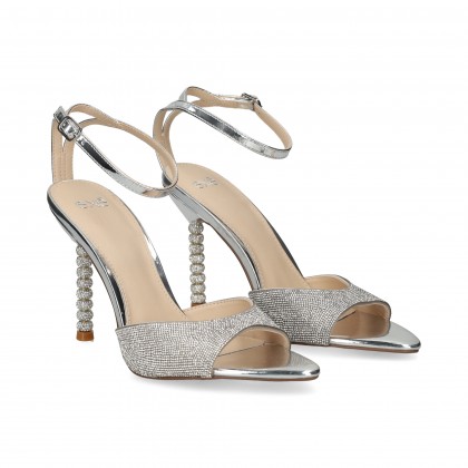 SANDALIA GILDA METAL+STRASS PLATA