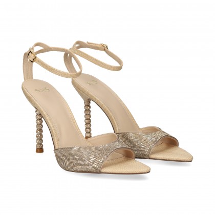 SANDALIA GILDA RAFIA+STRASS ORO
