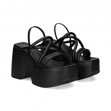 PLATAFORMA TIRAS ACOLCHADAS PIEL NEGRO