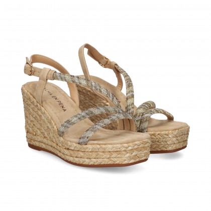 SANDALIA TIRAS MULTI STRASS ANTE BEIGE