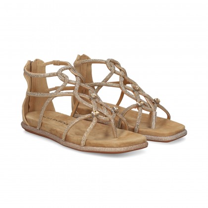 SANDALIA ENTRELAZADA STRASS ANTE BEIGE