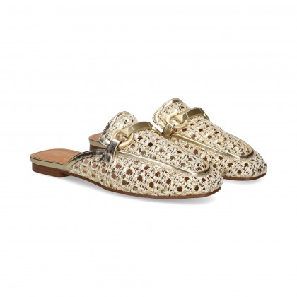 MULE MOCASIN TRENZADO ORO