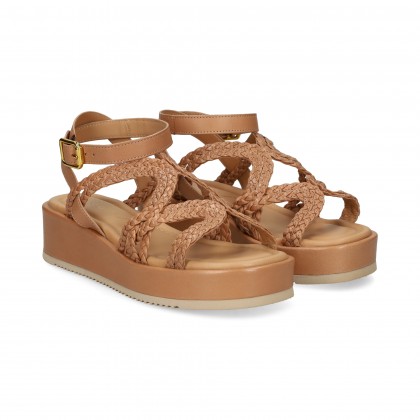 SANDALIA ONDAS PIEL TRENZADA BEIGE