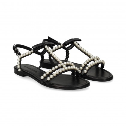 SANDALIA BEBE CON PERLAS PIEL NEGRO