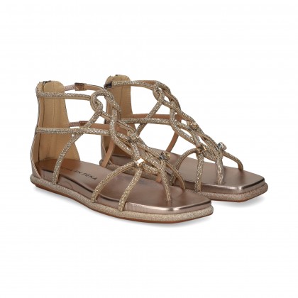 SANDALIA ENTRELAZADA STRASS BRONCE