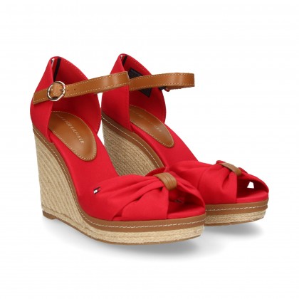 WEDGE SANDAL SANGLES DE JUTE SANGLES CROISÉES TEXTI SANGLES TEXTI ROUGE