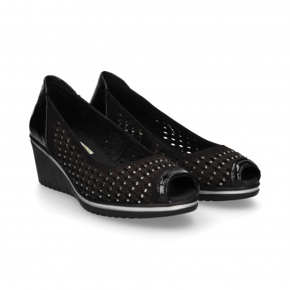 A/POINTED WEDGE FRETWORK STRASS NOBUCK PRETO