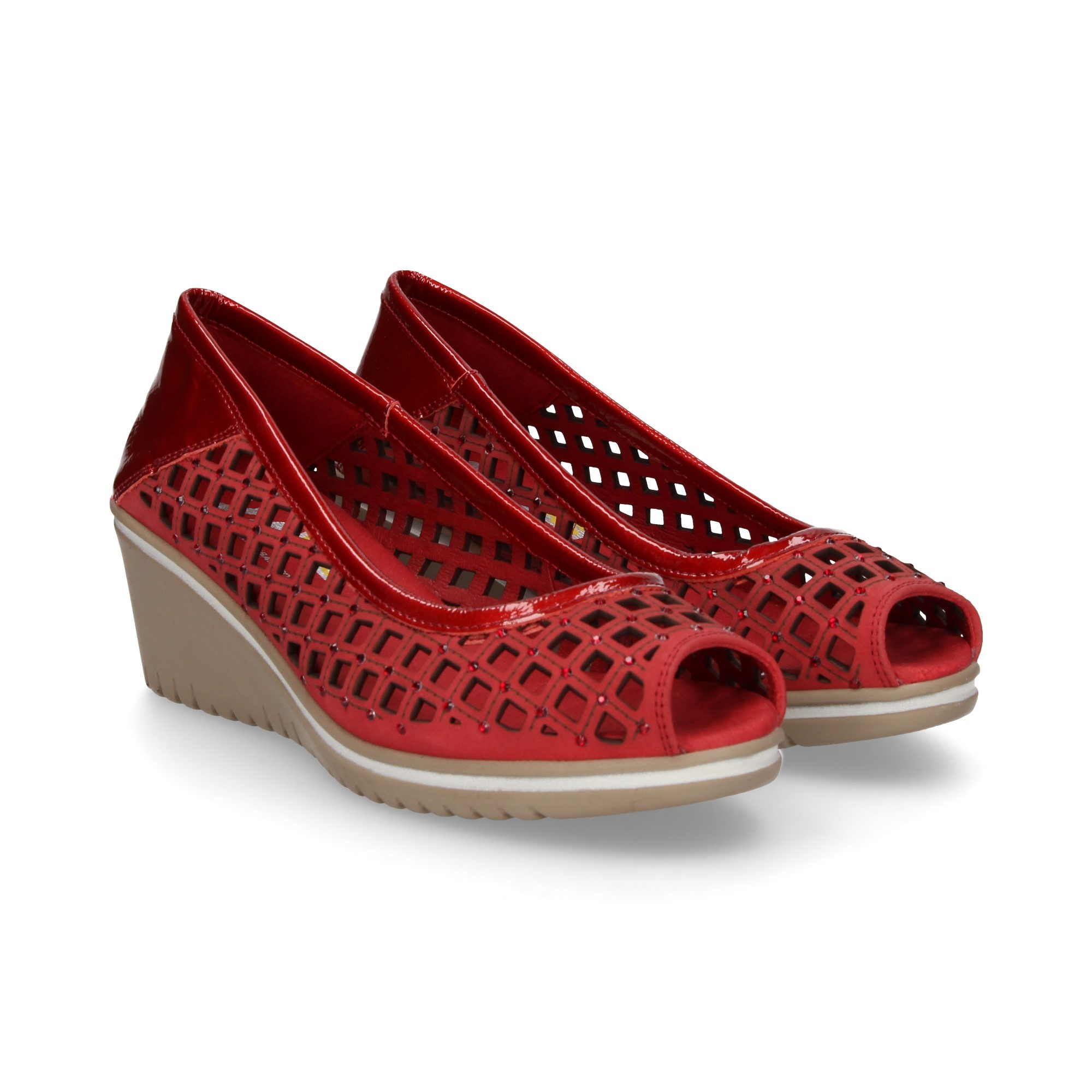 STRASS NUBUCK WEDGE TIP AVEC FRETWORK ROUGE