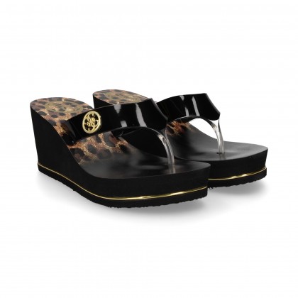 BLACK LEOPARD PRINT WEDGE SLAVE