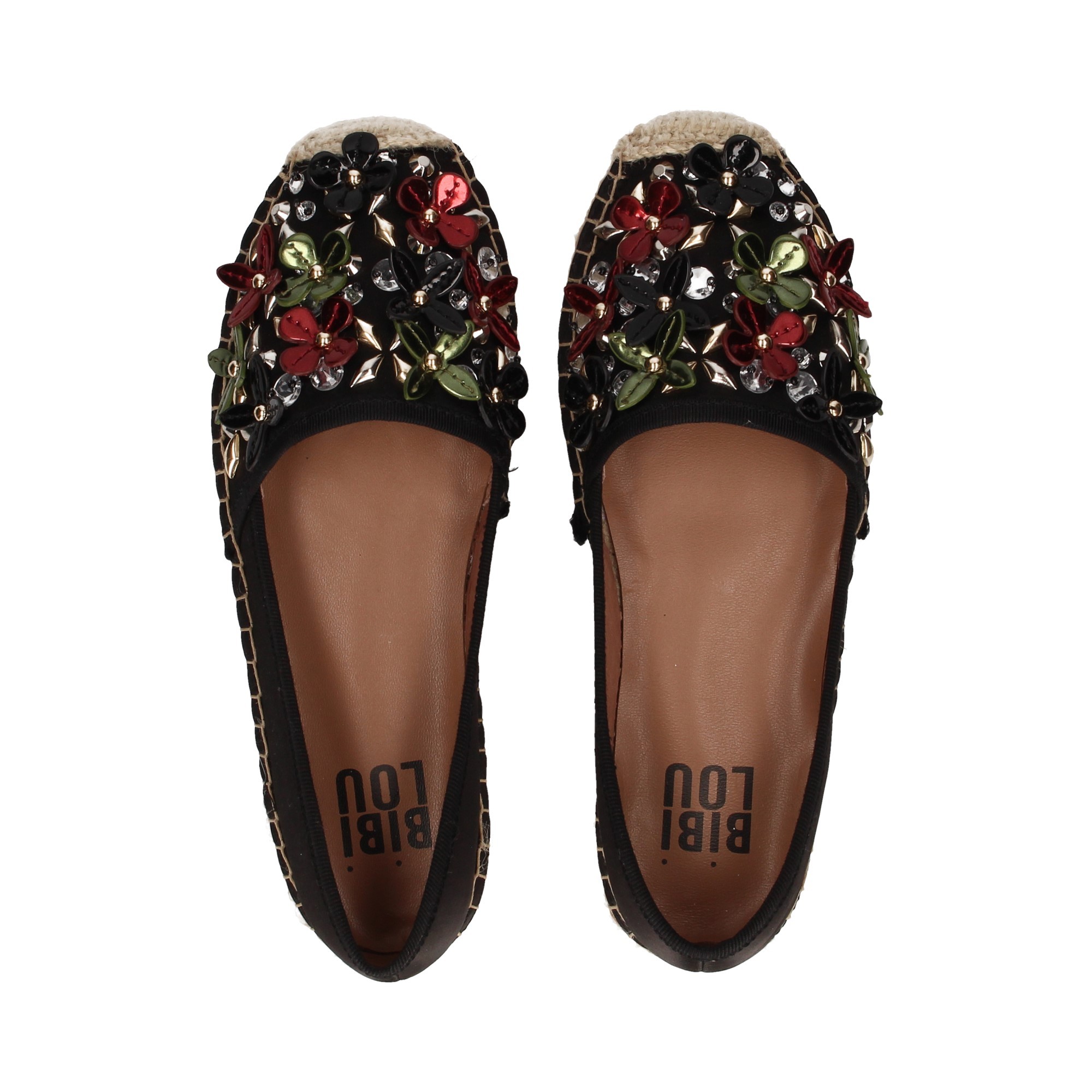 ESPADRILLE FLEURS STRASS TEXTILE NOIR