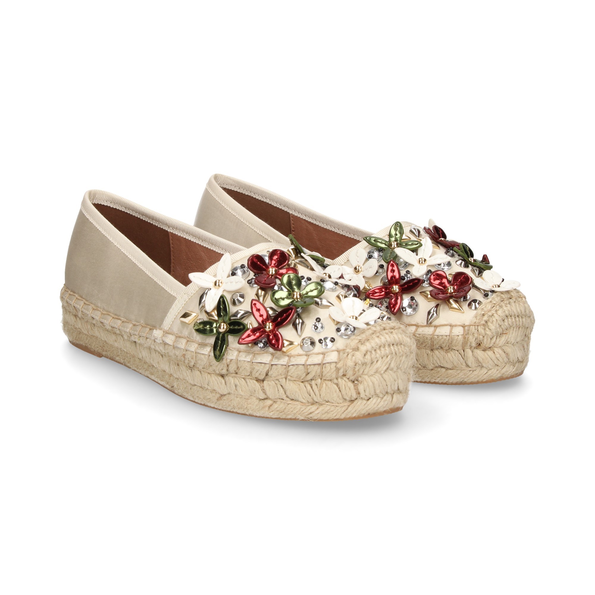 ESPADRILLE FLEURS STRASS TEXTILE BEIGE BEIGE