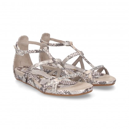SANDALIA MULTI TIRA STRASS REPTIL PLATA