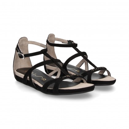 SANDAL MULTI STRIP STRASS SUEDE SUEDE BLACK