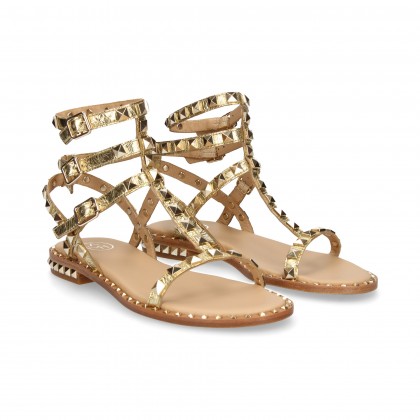 SANDAL 3 BUCKLES STUDS METALLIC OR METALLIC