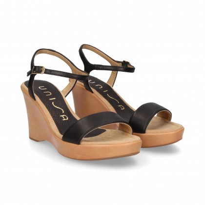 CARMELITE BLACK LEATHER WEDGE