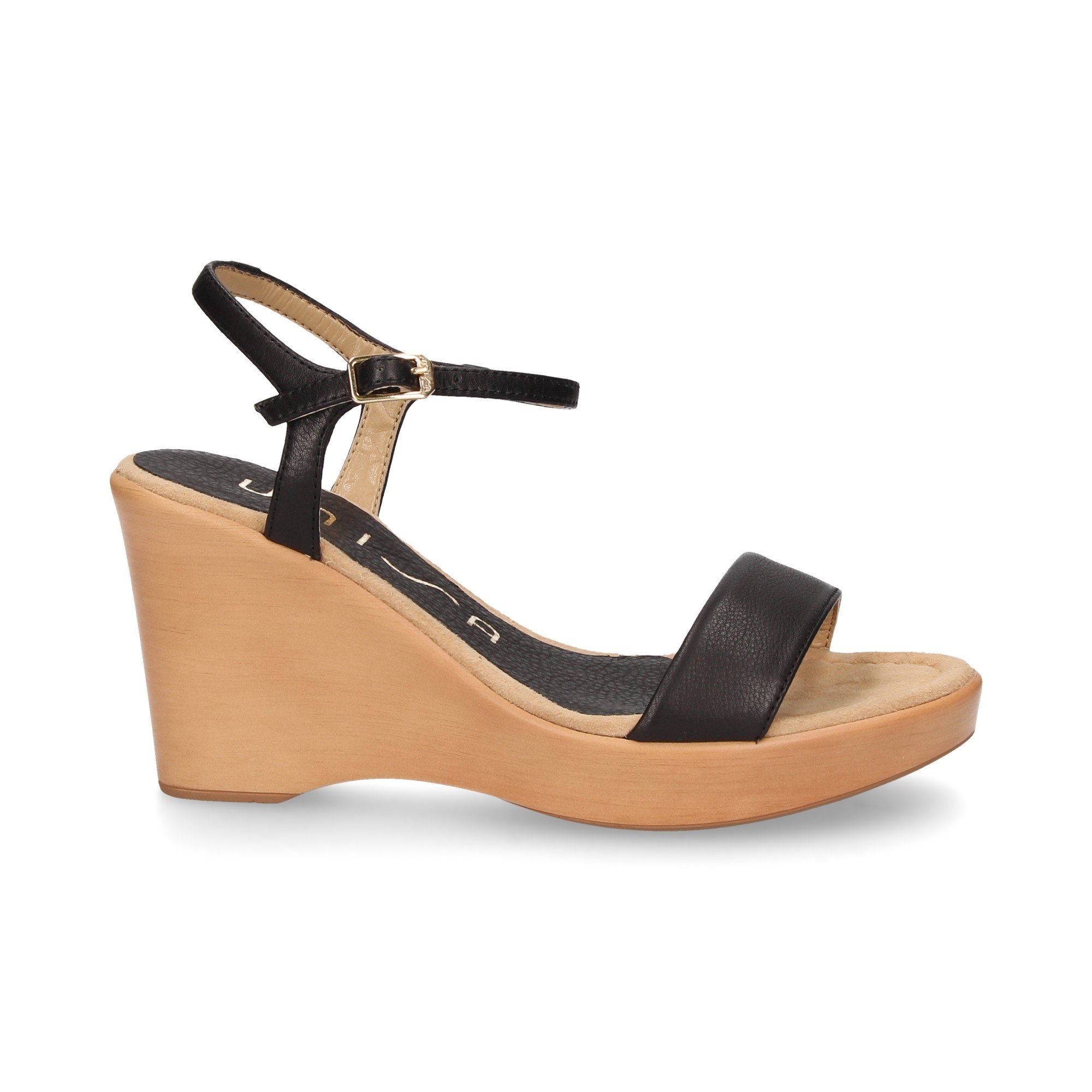 WEDGE EN CUIR NOIR CARMELITE NOIR