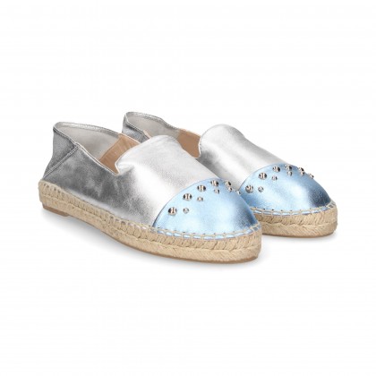 SILBER-METALLIC ZEHENSCHUTZKAPPEN ESPADRILLES