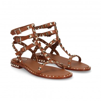 SANDAL 3 BUCKLES LEATHER STUDS