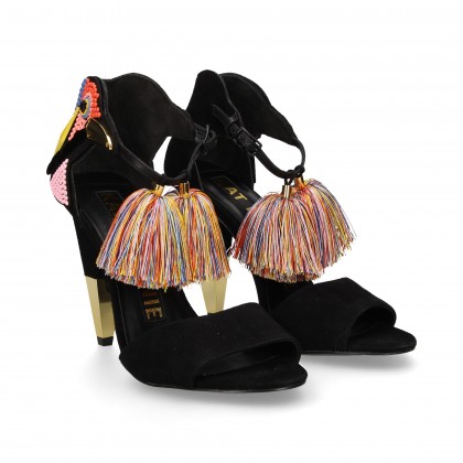 SANDAL HEEL HEEL HEEL PARROT BEADS SUEDE N