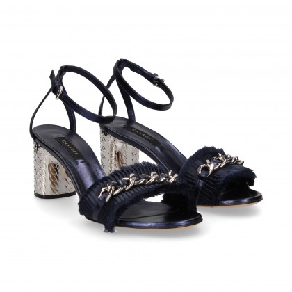 GILDA SANDALS FLOUNCES CHAIN SATIN BLUE