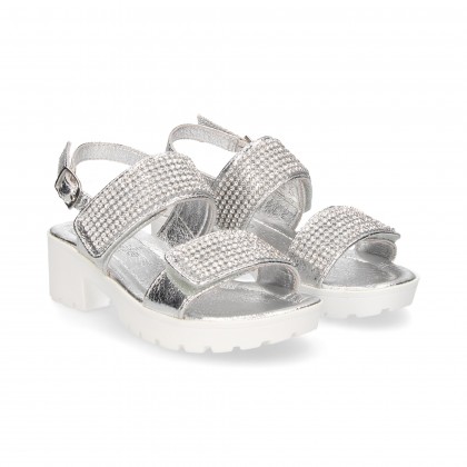 SANDAL 2 STRAPS STRAS SILVER