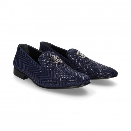 SLIPPER TRENZADO CHAROL/ANTE AZUL