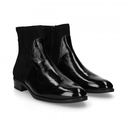 PATENT LEATHER SUEDE BOOT WITH BLACK ZIPPER