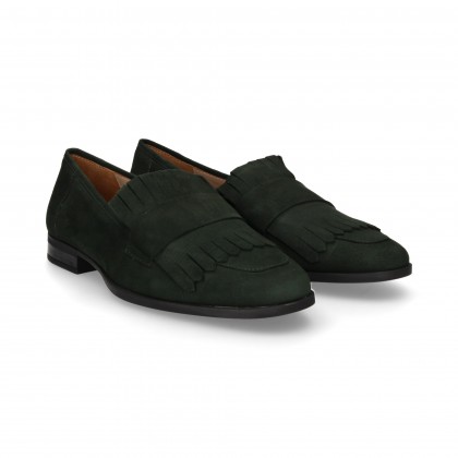 FRINGED SUEDE MOCCASIN GREEN