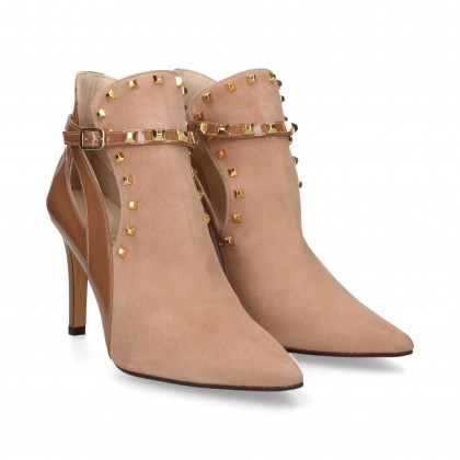 OPEN BOOTIE SIDES STUDS SUEDE NUDE