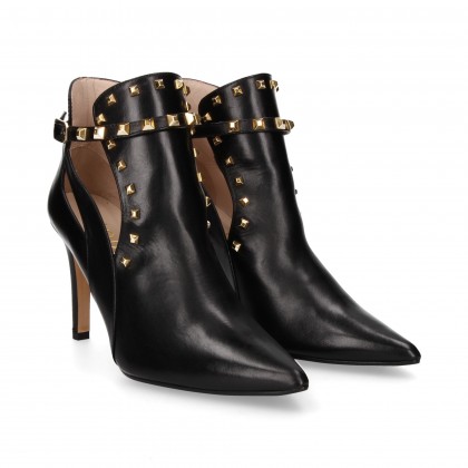 OPEN BOOTIE SIDES STUDS BLACK LEATHER