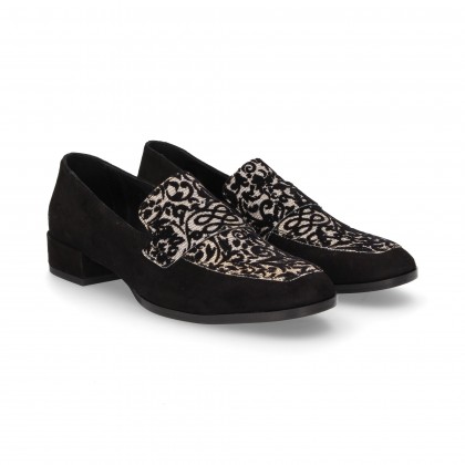 BLACK SUEDE BROCADE MOCCASIN