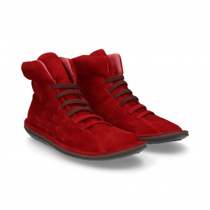 RED SUEDE ELASTIC LACE UP BOOT