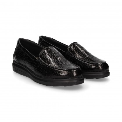 MOCCASIN ELAST. SIDES PATENT LEATHER COCO BLACK