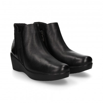 ELASTIC PATENT LEATHER/LEATHER WEDGE BOOT BLACK