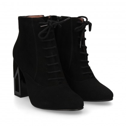 LACE UP BOOT WITH HOLLOW SUEDE HEEL BLACK
