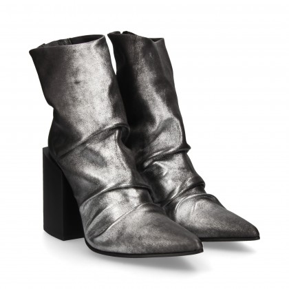 BOOTIE SQUARE HEEL LEATHER DEGRADE SILVER