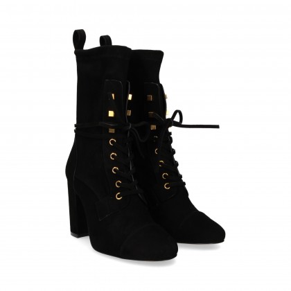 BLACK SUEDE LACED HEEL BOOT
