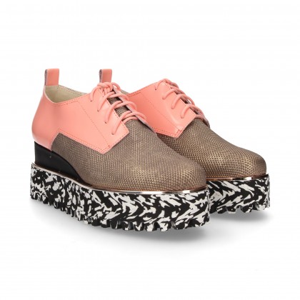 BLUCHER PLATAFORMA ANTE/PIEL NEGRO/ROSA