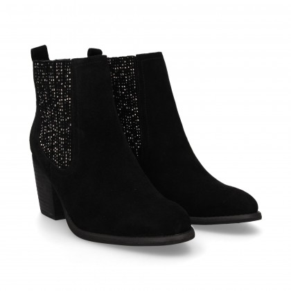 ELASTIC SUEDE SUEDE BOOT STRASS BLACK