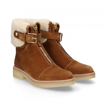 ZIPPERED BOOT FOREFOOT SUEDE HAIR CAMEL