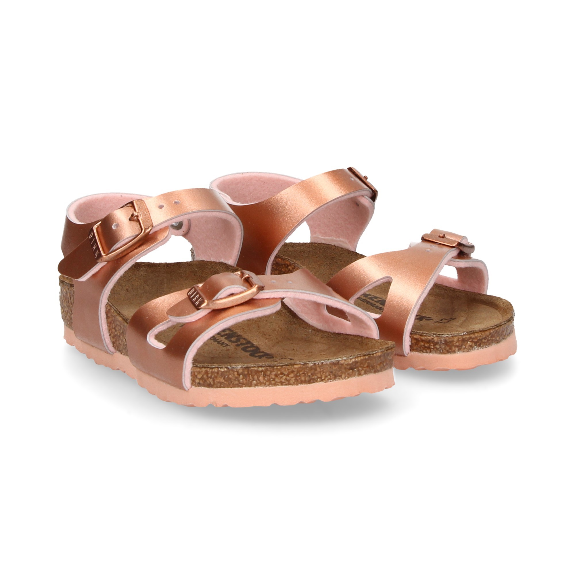 metallic rose birkenstocks