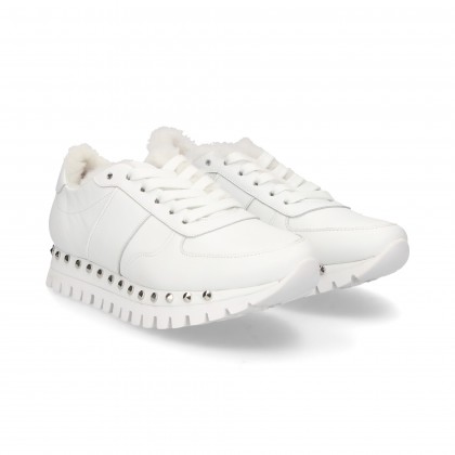 SPORTY CHORD STUDS WHITE LEATHER
