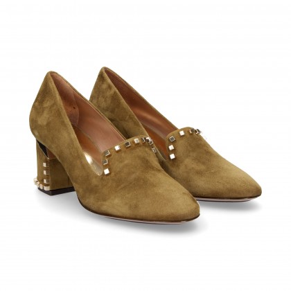 HEELED TOPKNOT STUDS SUEDE KHAKI