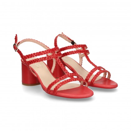 SANDAL T BRAIDED RED LEATHER