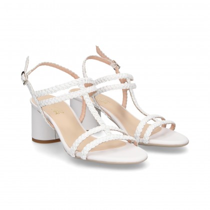 SANDAL T BRAIDED WHITE LEATHER
