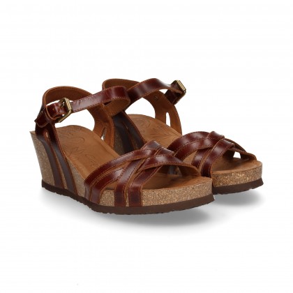 SANDAL CROSS STRAPS WEDGE LEATHER