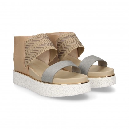 SANDAL LEATHER/ELASTIC CAMEL