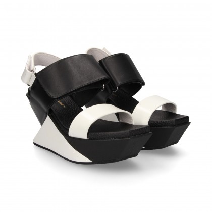 SANDALO VELCRO TACCO BIANCO/NERO