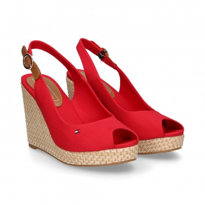 OPEN TOE AND RED TEXTILE HEEL